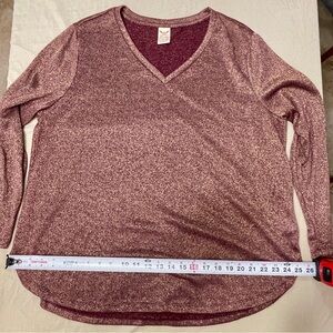 Faded Glory Women’s 2X Metallic Burgundy Knit V-Neck Long Sleeve Pullover Top